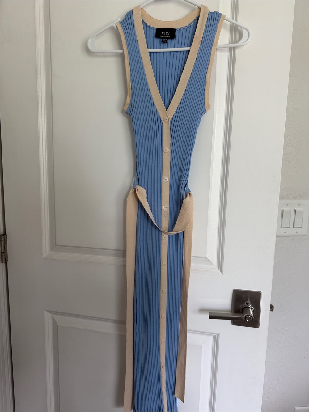 Vici Elaine Ribbed Button Down Tie Midi Dress - Picture 3 of 3